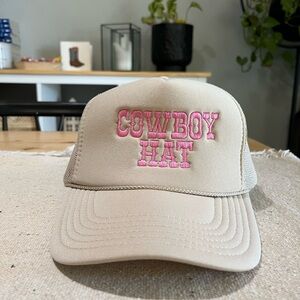 Tan Trucker Cowboy Hat with Pink Embroidery